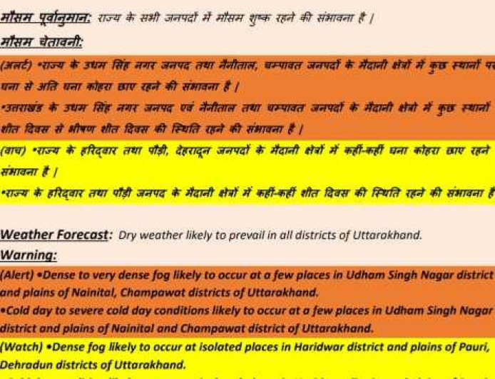 उत्तराखंड में मौसम चेतावनी: कल उत्तरकाशी सहित सभी जिलों में बारिश-बर्फबारी और तेज हवाओं का अलर्ट