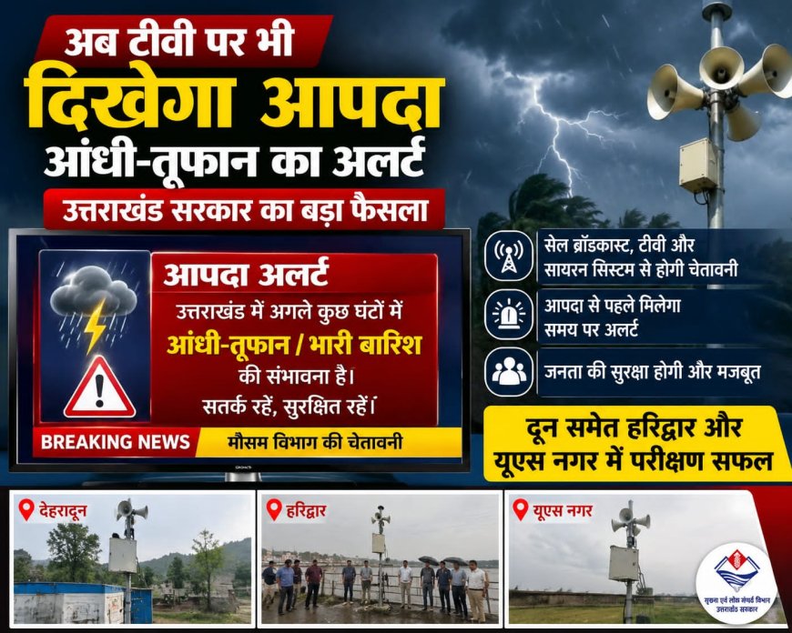 उत्तराखंड सरकार का बड़ा फैसला: टीवी पर आपदाओं का अलर्ट, देहरादून, हरिद्वार और यूएस नगर में परीक्षण सफल