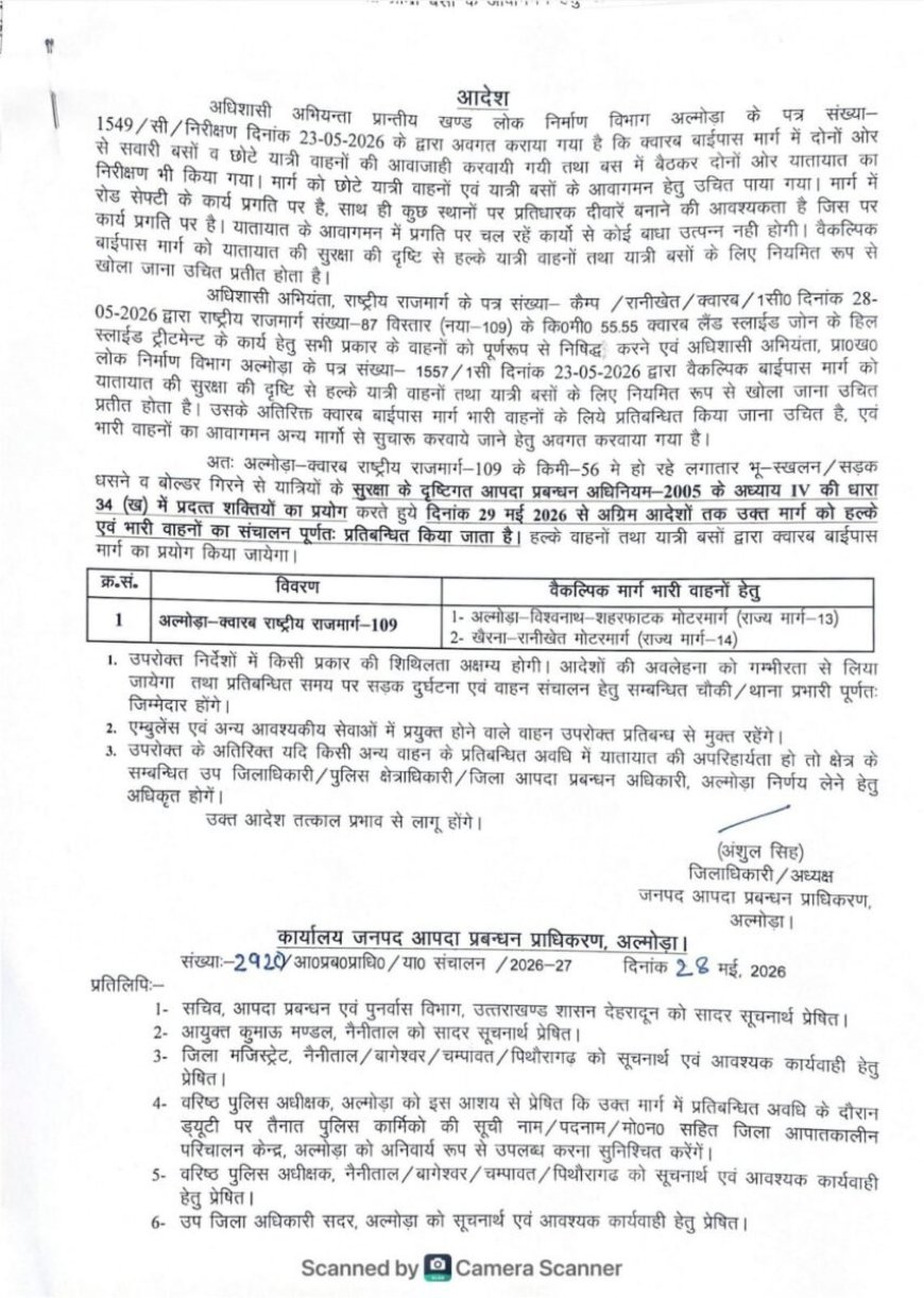 अल्मोड़ा-क्वारब राष्ट्रीय राजमार्ग-109 का नया अपडेट: सड़क परिवहन सुविधाएं बढ़ी
