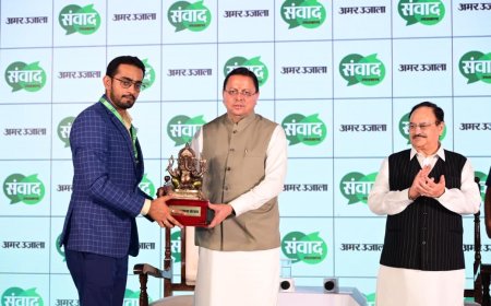 मुख्यमंत्री धामी ने केंद्रीय मंत्री जेपी नड्डा की मौजूदगी में अमर उजाला संवाद कार्यक्रम में की शिरकत