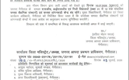 नैनीताल में मौसम का कहर: 10 जुलाई को स्कूल और आंगनबाड़ी केंद्र बंद रहेंगे भारी बारिश के ‘ऑरेंज अलर्ट’ के चलते