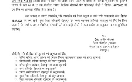 उत्तराखंड: देहरादून में कल स्कूलों की छुट्टी, भारी बारिश का अलर्ट