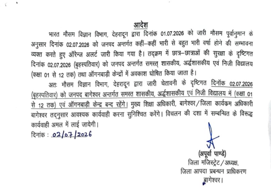 उत्तराखंड में भारी बारिश का अलर्ट: डीएम ने स्कूलों और आंगनवाड़ी केंद्रों में अवकाश घोषित किया