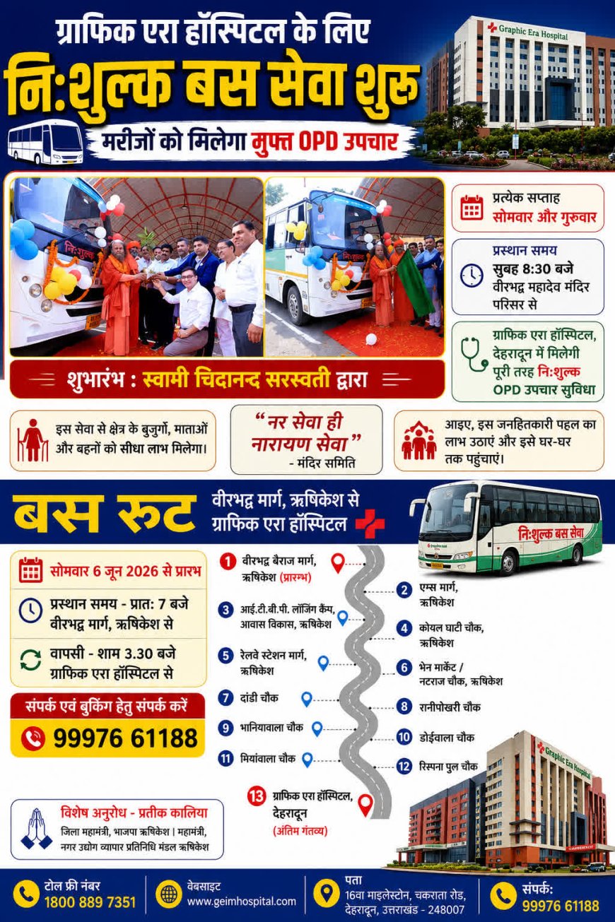 ग्राफिक एरा हॉस्पिटल के लिए आज से शुरू हुई मुफ्त बस सेवा, मरीजों को मिलेगी निःशुल्क ओपीडी उपचार