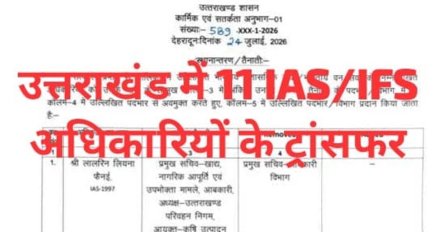 उत्तराखंड शासन का बड़ा निर्णय: 11 IAS और IFS अधिकारियों के कार्यक्षेत्र में फेरबदल, तबादला आदेश जारी