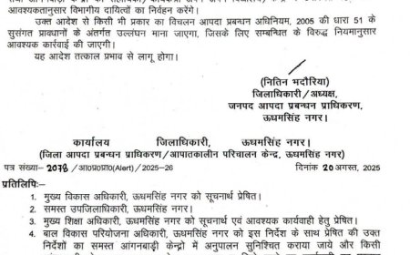 उत्तराखंड में 21 अगस्त को ऊधमसिंह नगर में स्कूलों की छुट्टी