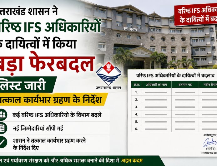 उत्तराखंड सरकार ने वरिष्ठ IFS अधिकारियों के दायित्वों में किया महत्वपूर्ण फेरबदल, सूची जारी