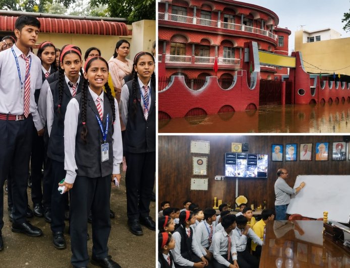 बच्चों का अनूठा विरोध: जलभराव से तंग आकर नगर निगम पहुंचे शिक्षकों और छात्रों की क्लास