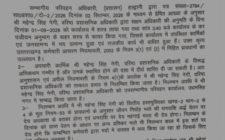 देहरादून :(बड़ी खबर) परिवहन विभाग ने हल्द्वानी के इस अधिकारी को किया निलंबित